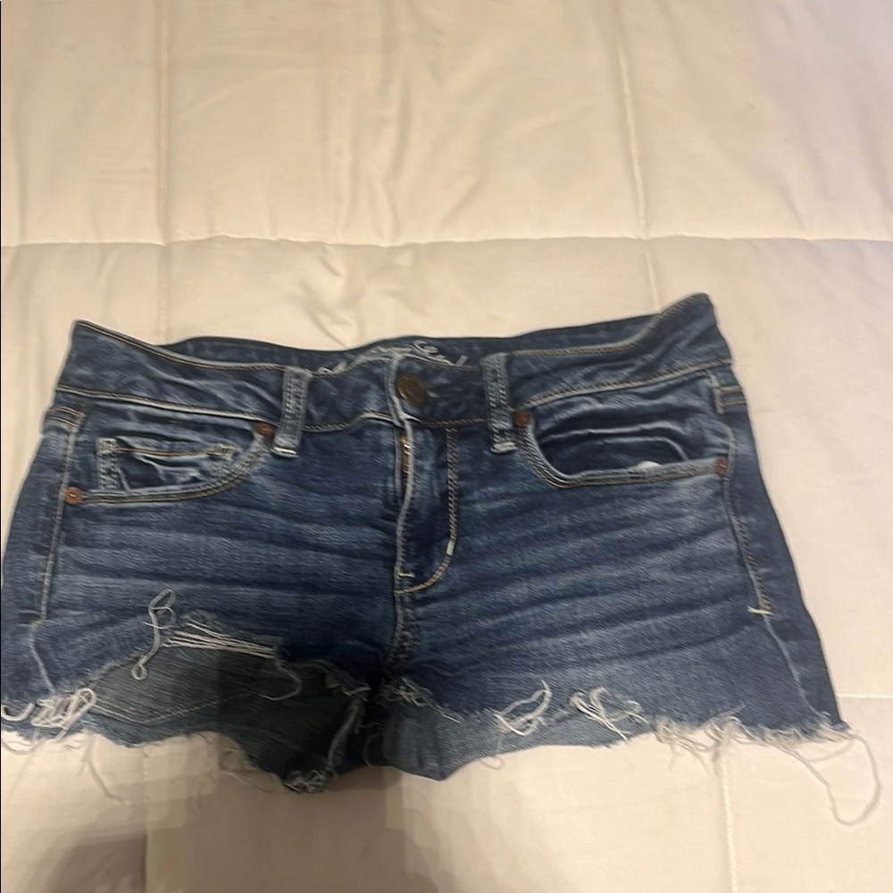 American Eagle Outfitters Blue Distressed Jean Shorts